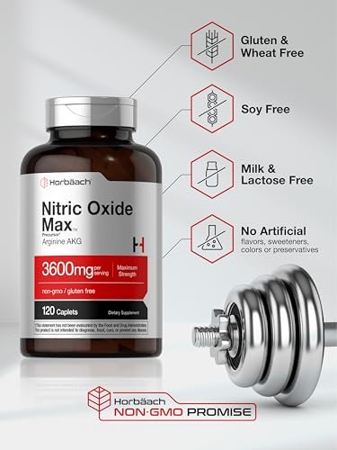 Horbäach Stickstoffmonoxid Max 3600 mg | 120 Kapseln | mit Arginin AAKG für Männer und Frauen | Vegetarisches, Nicht-GVO & Glutenfreies Pre-Workout-Supplement
