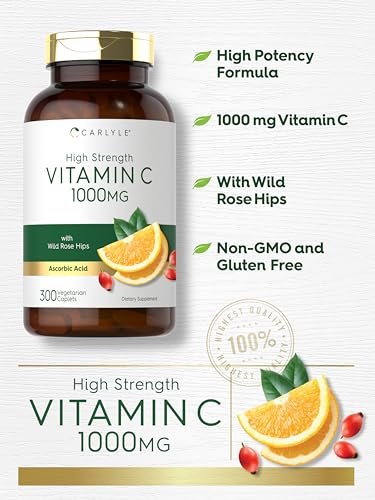 Carlyle Vitamin C 1000 mg – 300 Vegetarische Kapseln mit Hagebutte – Hochdosiert, Non-GMO & Glutenfrei
