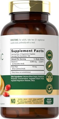 Carlyle Vitamin C 1000 mg – 300 Vegetarische Kapseln mit Hagebutte – Hochdosiert, Non-GMO & Glutenfrei