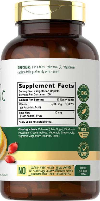Carlyle Vitamin C 1000 mg – 300 Vegetarische Kapseln mit Hagebutte – Hochdosiert, Non-GMO & Glutenfrei
