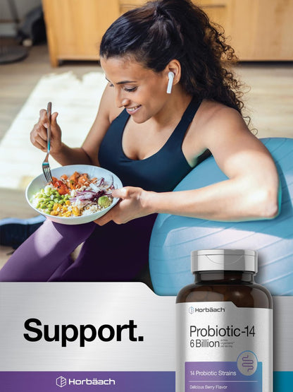 Horbäach Probiotika 6 Milliarden CFUs – 200 Kautabletten mit Beerengeschmack – 14 probiotische Stämme – Vegetarisches, nicht-GVO & glutenfreies Nahrungsergänzungsmittel für Männer & Frauen