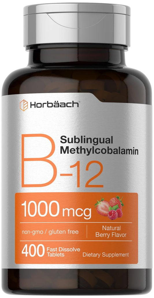 Horbaach Vitamin B12 1000 mcg sublingual – 400 schnell lösliche Tabletten – Methylcobalamin für Frauen und Männer – Beerengeschmack – Vegan, Non-GMO, glutenfrei