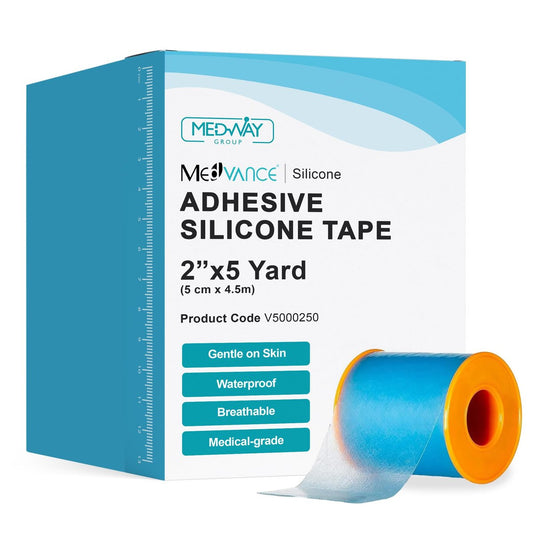 MedVance Silikonband medizinisch, perforiertes chirurgisches Klebeband für empfindliche Haut, wasserfestes Hautband für die Wundversorgung, Wimpernband, sanftes Hautband, 2" Breite (1 Packung, 180 Zoll)