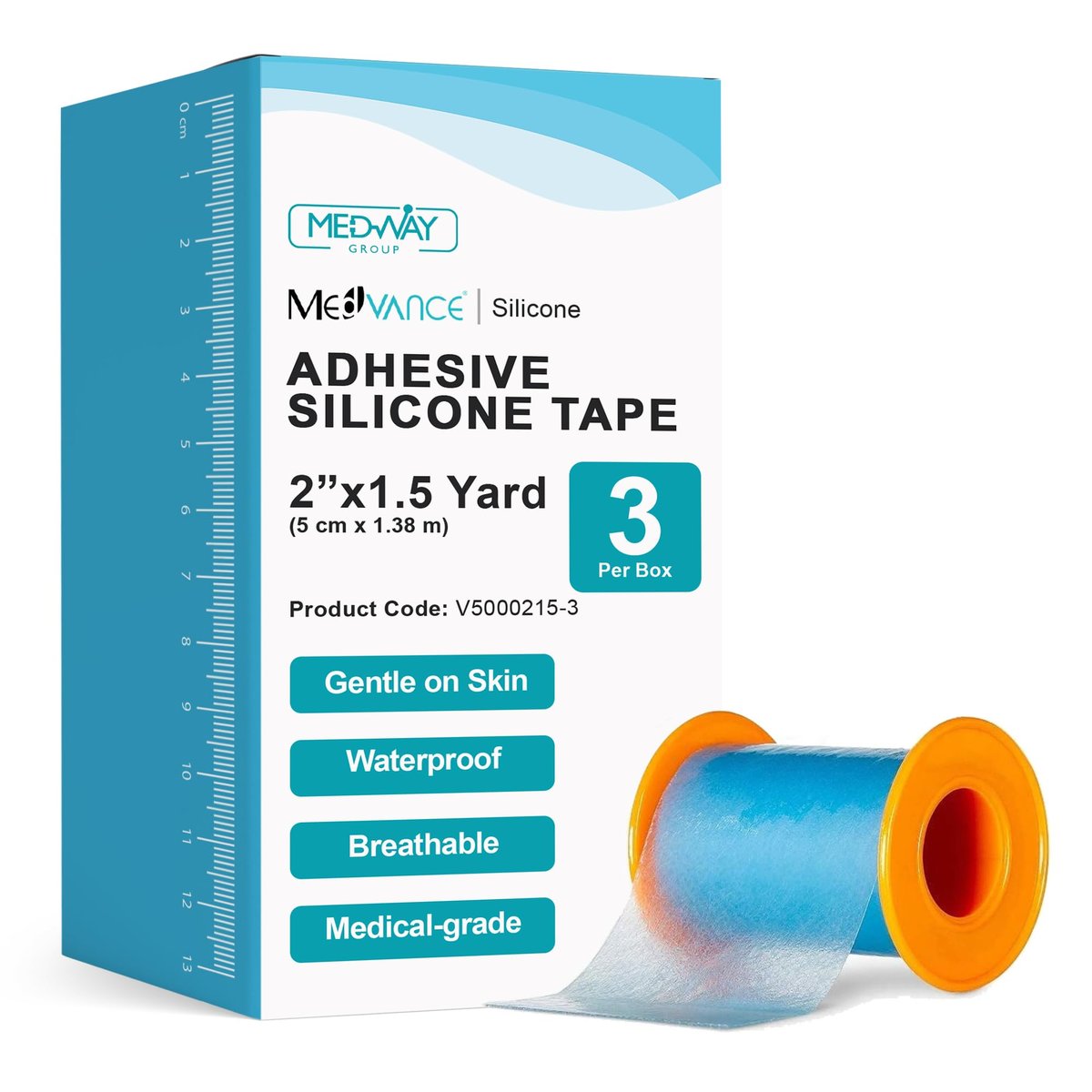 MedVance Silikon-Klebeband medizinisch, perforiertes chirurgisches Klebeband für empfindliche Haut, wasserdichtes Hautklebeband, medizinisches Klebeband für die Wundversorgung, Wimpernklebeband, sanftes Hautklebeband, 5 cm Breite (3er Pack, 137 cm)
