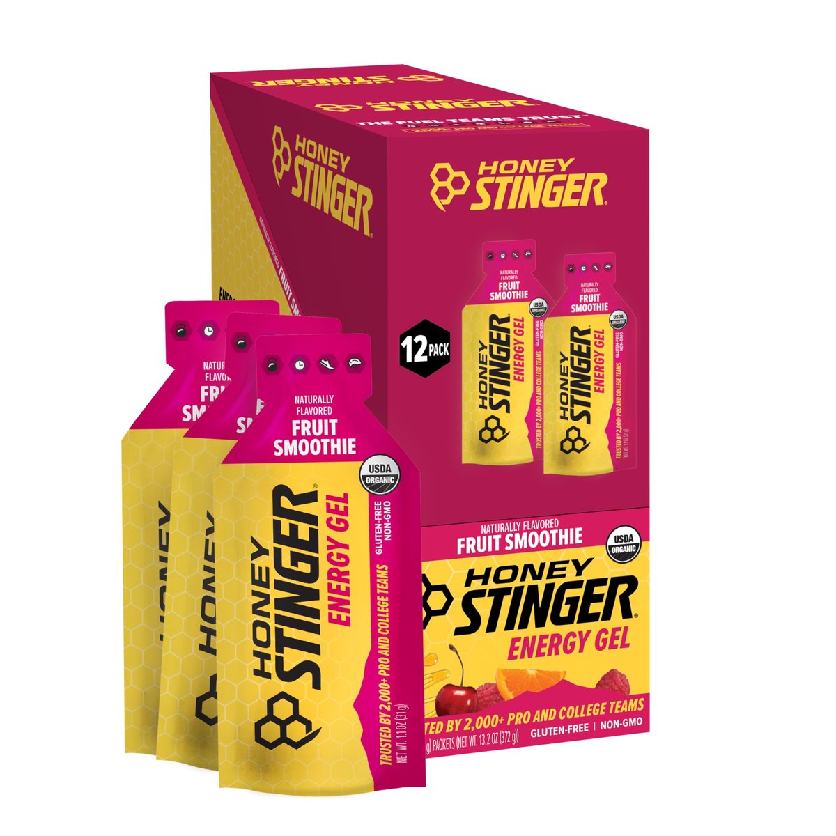 Honey Stinger Bio-Energiegel Fruit Smoothie – Glutenfrei, Koffeinfrei, 12er Pack, 13,2 Unzen – Für Sportler und Fitness