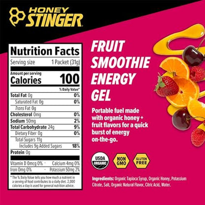 Honey Stinger Bio-Energiegel Fruit Smoothie – Glutenfrei, Koffeinfrei, 12er Pack, 13,2 Unzen – Für Sportler und Fitness