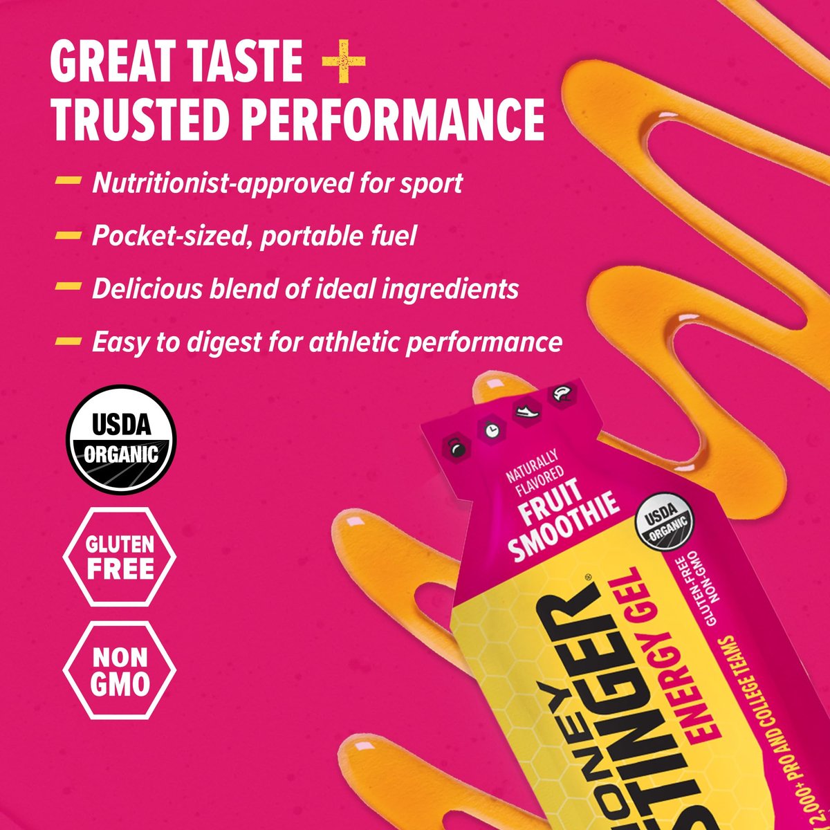Honey Stinger Bio-Energiegel Fruit Smoothie – Glutenfrei, Koffeinfrei, 12er Pack, 13,2 Unzen – Für Sportler und Fitness