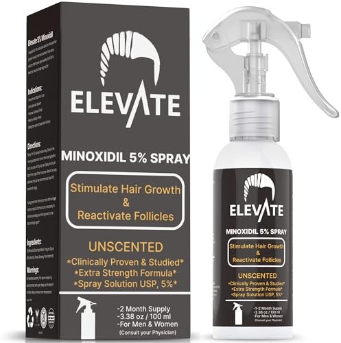 Elevate Haarwuchs Behandlung 5% Minoxidil Spray - Extra Starke Formel Professionelle Behandlung gegen Haarausfall und Ausdünnung für Männer und Frauen - 1 Monatsvorrat