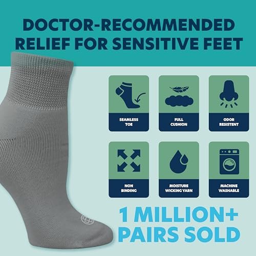 Doctor's Choice Diabetikersocken für Herren, Nahtlose Knöchelsocken mit nicht einschnürendem Bündchen, Extra Komfort bei Gicht, 4 Paar, Grau, Large, Größe 10-13