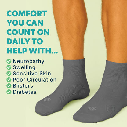 Doctor's Choice Diabetikersocken für Herren, Nahtlose Knöchelsocken mit nicht einschnürendem Bündchen, Extra Komfort bei Gicht, 4 Paar, Grau, Large, Größe 10-13