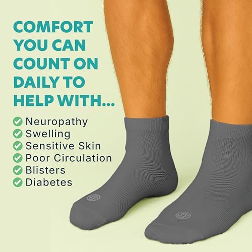 Doctor's Choice Diabetikersocken für Herren, Nahtlose Knöchelsocken mit nicht einschnürendem Bündchen, Extra Komfort bei Gicht, 4 Paar, Grau, Large, Größe 10-13