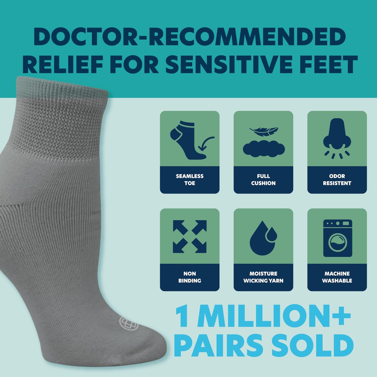 Doctor's Choice Diabetikersocken für Herren, Nahtlose Knöchelsocken mit nicht einschnürendem Bündchen, Extra Komfort bei Gicht, 4 Paar, Grau, Large, Größe 10-13