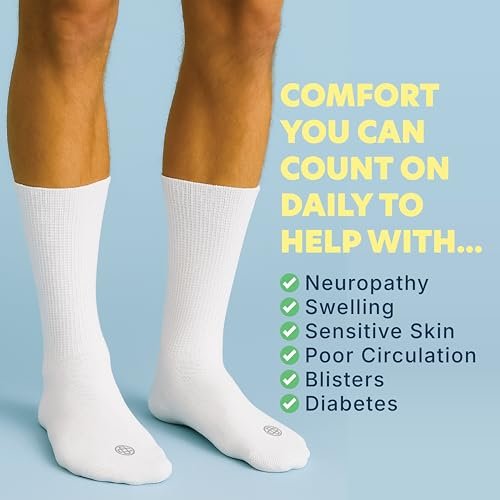Doctor's Choice Diabetikersocken für Herren – Nahtlose Crew-Socken mit nicht einschnürendem Bund, extra Komfort bei Gicht, 4 Paar, Weiß, X-Large, Größe 12-15