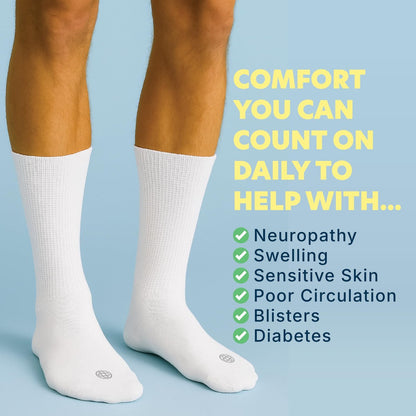 Doctor's Choice Diabetikersocken für Herren – Nahtlose Crew-Socken mit nicht einschnürendem Bund, extra Komfort bei Gicht, 4 Paar, Weiß, X-Large, Größe 12-15