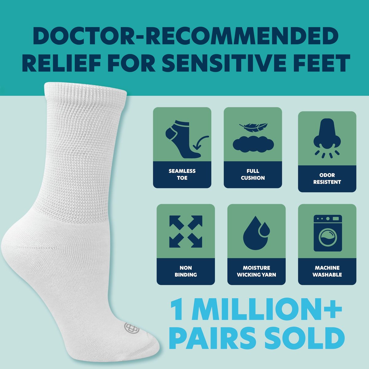 Doctor's Choice Diabetikersocken für Herren – Nahtlose Crew-Socken mit nicht einschnürendem Bund, extra Komfort bei Gicht, 4 Paar, Weiß, X-Large, Größe 12-15