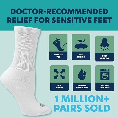Doctor's Choice Diabetikersocken für Herren – Nahtlose Crew-Socken mit nicht einschnürendem Bund, extra Komfort bei Gicht, 4 Paar, Weiß, X-Large, Größe 12-15
