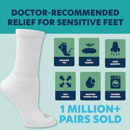 Doctor's Choice Diabetikersocken für Herren – Nahtlose Crew-Socken mit nicht einschnürendem Bund, extra Komfort bei Gicht, 4 Paar, Weiß, X-Large, Größe 12-15