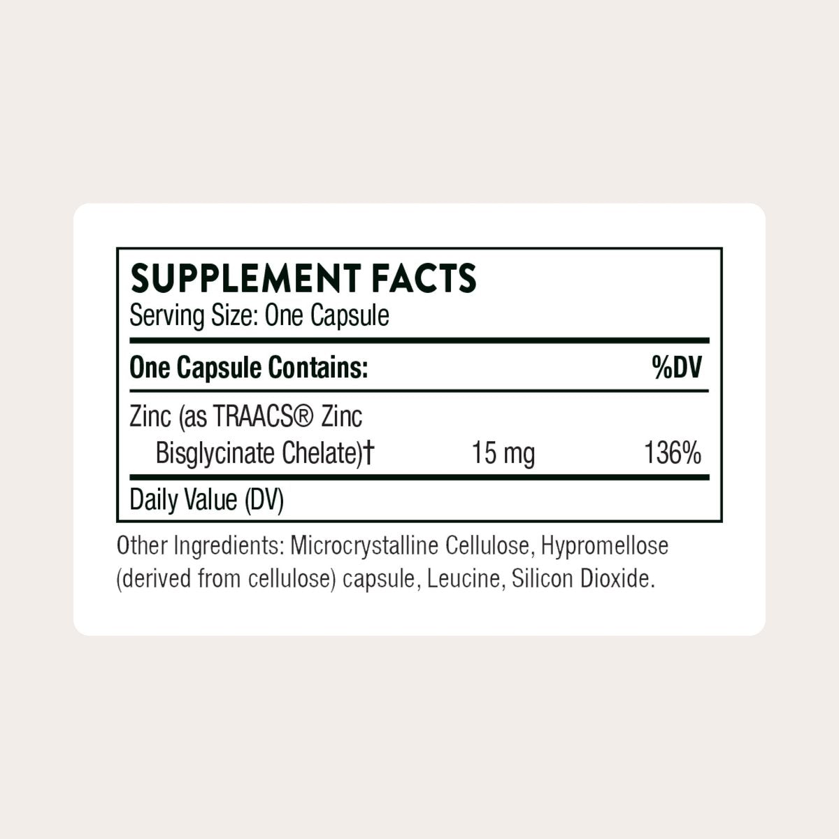 THORNE Zink Bisglycinat 15 mg – Hoch absorbierbares Zinkpräparat zur Unterstützung des Immunsystems, der Augen-, Haut- und Fortpflanzungsgesundheit – Drittanbieter-zertifiziert – gluten-, milch- und sojafrei – 60 Kapseln