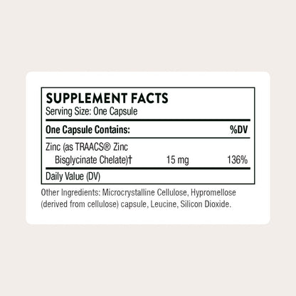 THORNE Zink Bisglycinat 15 mg – Hoch absorbierbares Zinkpräparat zur Unterstützung des Immunsystems, der Augen-, Haut- und Fortpflanzungsgesundheit – Drittanbieter-zertifiziert – gluten-, milch- und sojafrei – 60 Kapseln