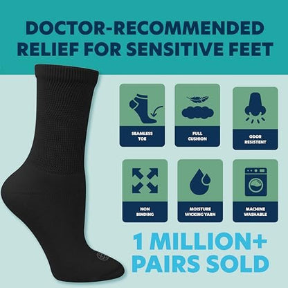 Doctor's Choice Diabetikersocken für Herren, Nahtlose Crew-Socken mit nicht einschnürendem Bund, Extra Komfort bei Gicht, 4 Paar, Schwarz, X-Large, Größe 12-15