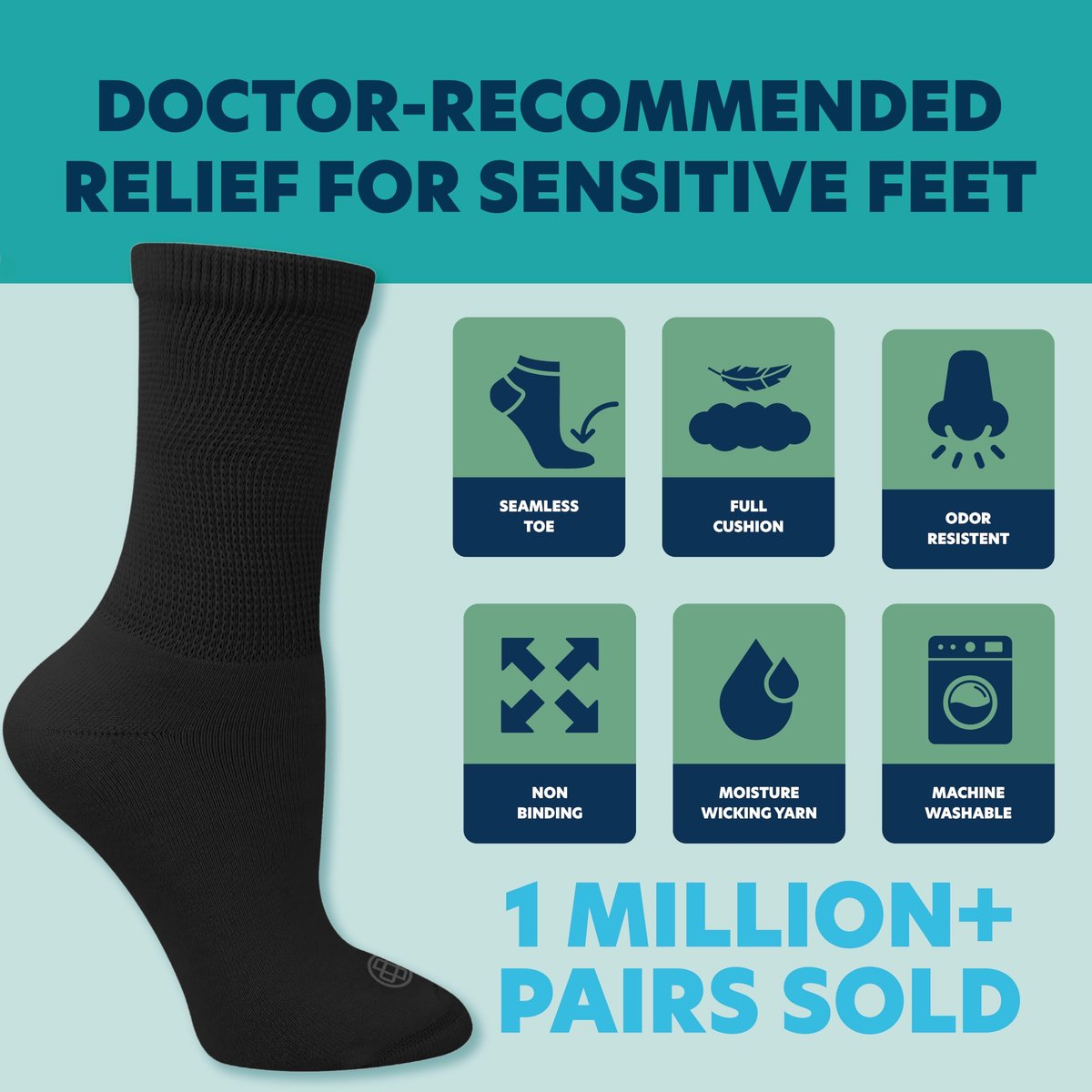 Doctor's Choice Diabetikersocken für Herren, Nahtlose Crew-Socken mit nicht einschnürendem Bund, Extra Komfort bei Gicht, 4 Paar, Schwarz, X-Large, Größe 12-15