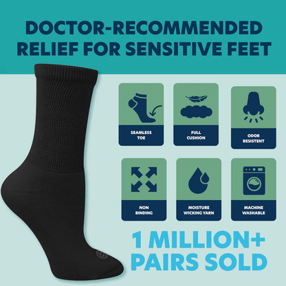 Doctor's Choice Diabetikersocken für Herren, Nahtlose Crew-Socken mit nicht einschnürendem Bund, Extra Komfort bei Gicht, 4 Paar, Schwarz, X-Large, Größe 12-15