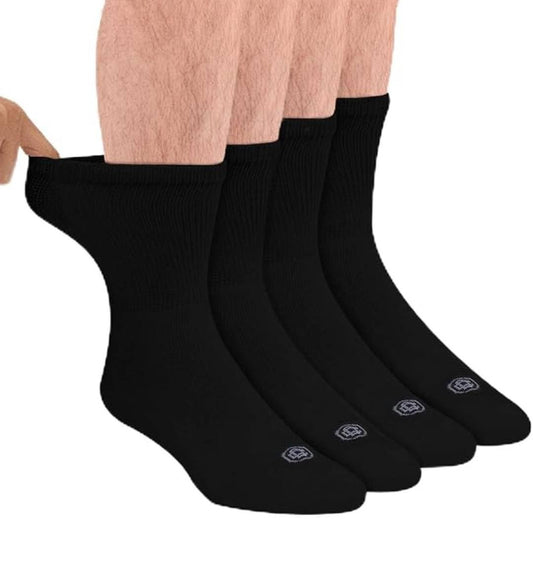 Doctor's Choice Diabetikersocken für Herren, Nahtlose Crew-Socken mit nicht einschnürendem Bund, Extra Komfort bei Gicht, 4 Paar, Schwarz, X-Large, Größe 12-15