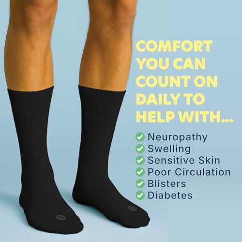 Doctor's Choice Diabetiker Socken für Herren, nahtlose Crew-Socken mit nicht einschnürendem Bund, extra Komfort bei Gicht, 4 Paar, Schwarz, Large, Größe 10-13