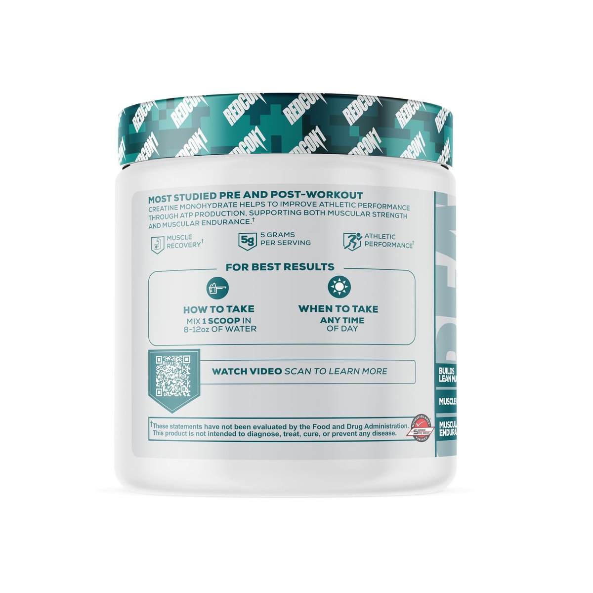 REDCON1 Kreatin Monohydrat Pulver – Keto-freundlich & vegan – Pre & Post Workout Supplement für Erholung & sportliche Leistung (60 Portionen, 300 g)