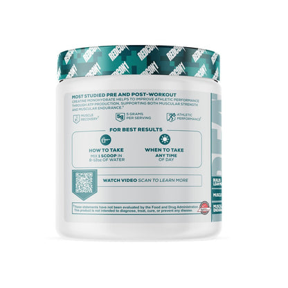 REDCON1 Kreatin Monohydrat Pulver – Keto-freundlich & vegan – Pre & Post Workout Supplement für Erholung & sportliche Leistung (60 Portionen, 300 g)