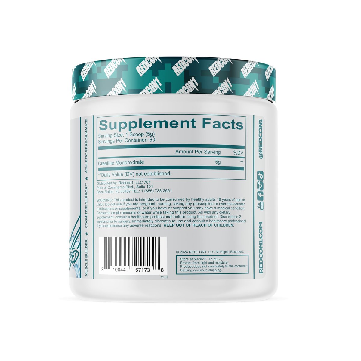 REDCON1 Kreatin Monohydrat Pulver – Keto-freundlich & vegan – Pre & Post Workout Supplement für Erholung & sportliche Leistung (60 Portionen, 300 g)