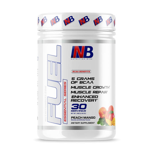 NutritionBizz BCAA Pulver – 5 g BCAAs Aminosäuren, Erholungsgetränk nach dem Training für Muskelaufbau, Regeneration und Ausdauer, 30 Portionen (Pfirsich Mango)