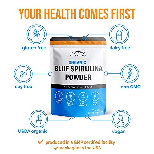 Lone Star Botanicals Bio Blaue Spirulina Pulver – 100 % reine Blaualgen, ohne Fischgeruch, veganes Superfood für Smoothies & Getränke, nicht gentechnisch verändert, glutenfrei, vegan