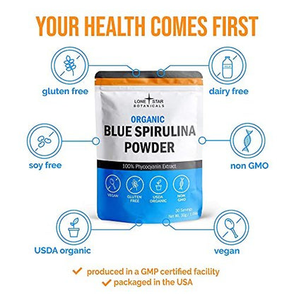 Lone Star Botanicals Bio Blaue Spirulina Pulver – 100 % reine Blaualgen, ohne Fischgeruch, veganes Superfood für Smoothies & Getränke, nicht gentechnisch verändert, glutenfrei, vegan