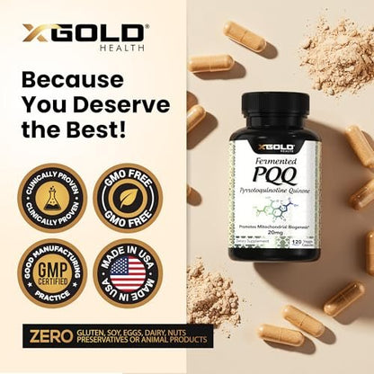 X Gold Health PQQ 20 mg, 120 Kapseln – Pyrrolochinolinchinon zur Förderung neuer Mitochondrien, glutenfrei, nicht-GVO, vegetarisch