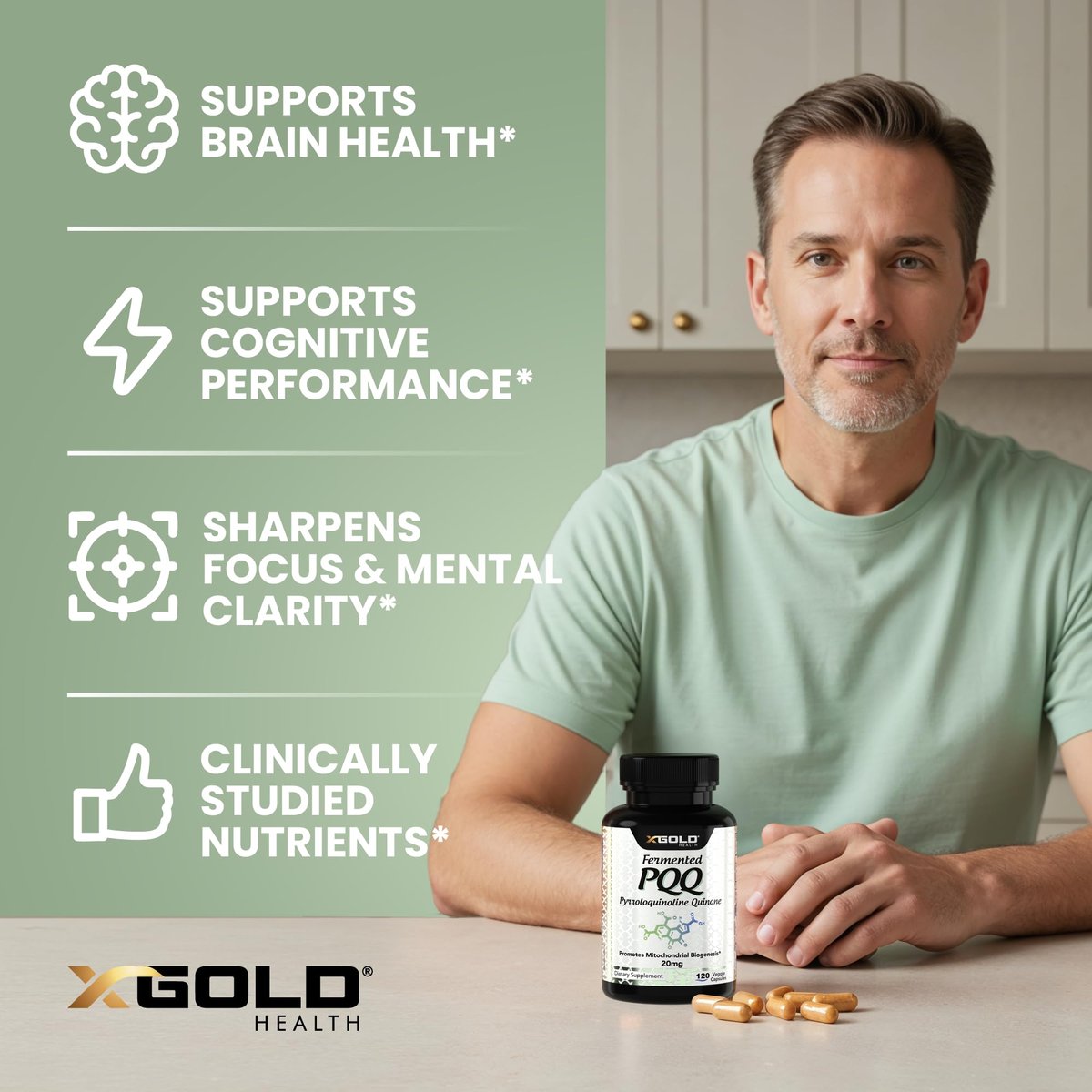 X Gold Health PQQ 20 mg, 120 Kapseln – Pyrrolochinolinchinon zur Förderung neuer Mitochondrien, glutenfrei, nicht-GVO, vegetarisch