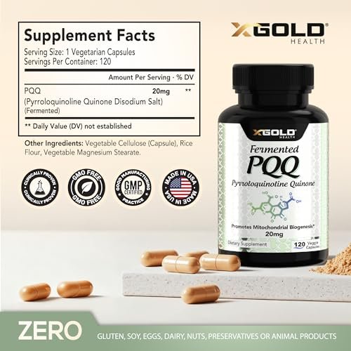X Gold Health PQQ 20 mg, 120 Kapseln – Pyrrolochinolinchinon zur Förderung neuer Mitochondrien, glutenfrei, nicht-GVO, vegetarisch