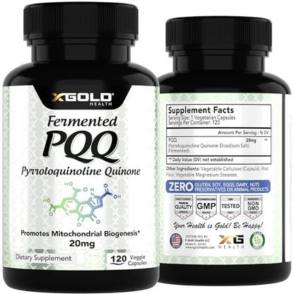 X Gold Health PQQ 20 mg, 120 Kapseln – Pyrrolochinolinchinon zur Förderung neuer Mitochondrien, glutenfrei, nicht-GVO, vegetarisch