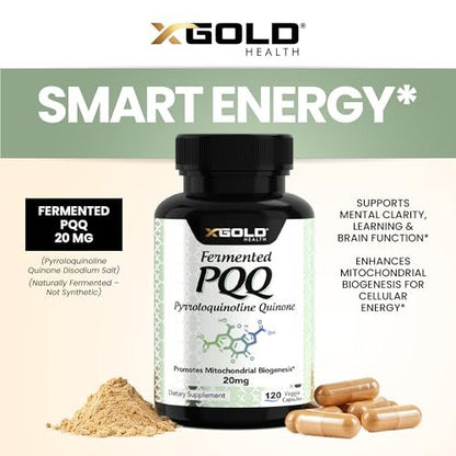 X Gold Health PQQ 20 mg, 120 Kapseln – Pyrrolochinolinchinon zur Förderung neuer Mitochondrien, glutenfrei, nicht-GVO, vegetarisch