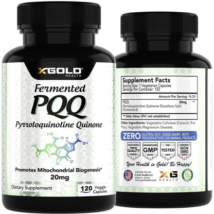 X Gold Health PQQ 20 mg, 120 Kapseln – Pyrrolochinolinchinon zur Förderung neuer Mitochondrien, glutenfrei, nicht-GVO, vegetarisch