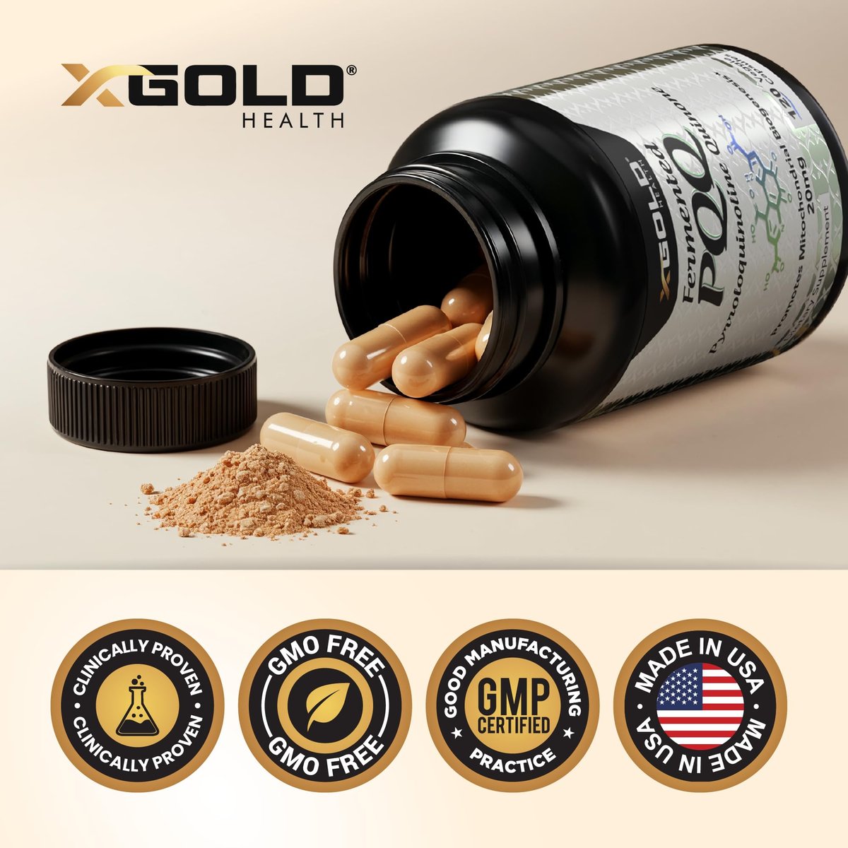 X Gold Health PQQ 20 mg, 120 Kapseln – Pyrrolochinolinchinon zur Förderung neuer Mitochondrien, glutenfrei, nicht-GVO, vegetarisch