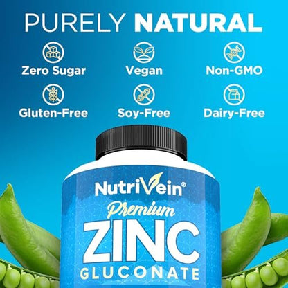 Nutrivein Premium Zinkgluconat 100 mg – 120 Kapseln: Hoch bioverfügbares Zinkpräparat für das allgemeine Wohlbefinden