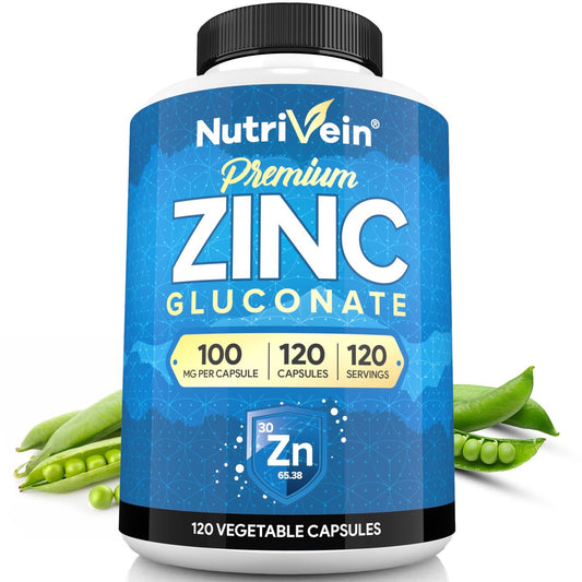 Nutrivein Premium Zinkgluconat 100 mg – 120 Kapseln: Hoch bioverfügbares Zinkpräparat für das allgemeine Wohlbefinden