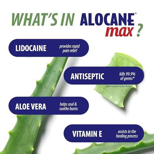 ALOCANE Max Maximum Strength Notfall-Brandgel mit Lidocain und Antiseptikum, 4% Lidocain, schnelle Schmerz- und Juckreizlinderung, Sonnenbrandlinderung, Schnitte, Schürfwunden, Erste-Hilfe-Brandversorgung, 118 ml