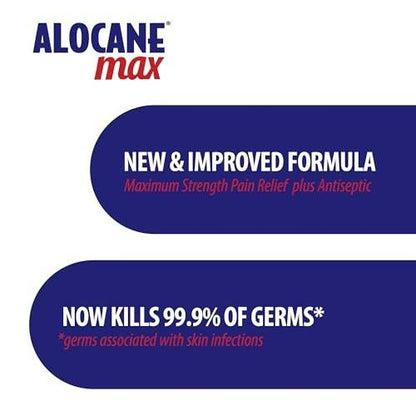 Alocane Max Notfall-Brandgel, 4% Lidocainhydrochlorid, Antiseptikum tötet 99% der Keime, maximale Schmerz- und Juckreizlinderung, für Sonnenbrände, Erste-Hilfe-Brandgel mit Aloe Vera – 74 ml