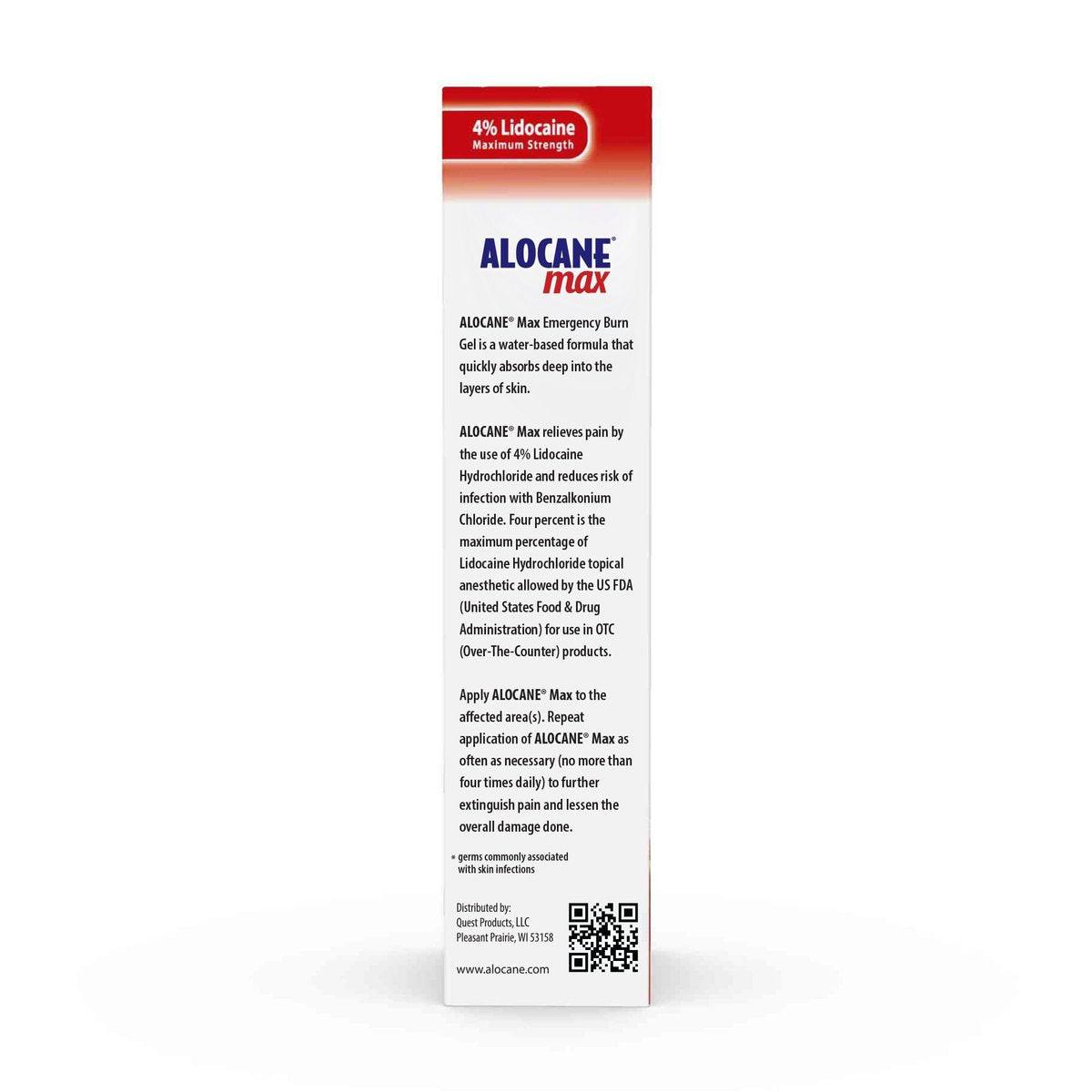 ALOCANE Max Maximum Strength Notfall-Brandgel mit Lidocain und Antiseptikum, 4% Lidocain, schnelle Schmerz- und Juckreizlinderung, Sonnenbrandlinderung, Schnitte, Schürfwunden, Erste-Hilfe-Brandversorgung, 118 ml