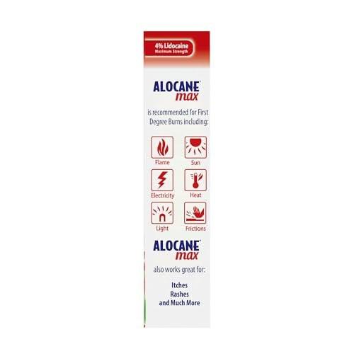 ALOCANE Max Maximum Strength Notfall-Brandgel mit Lidocain und Antiseptikum, 4% Lidocain, schnelle Schmerz- und Juckreizlinderung, Sonnenbrandlinderung, Schnitte, Schürfwunden, Erste-Hilfe-Brandversorgung, 118 ml