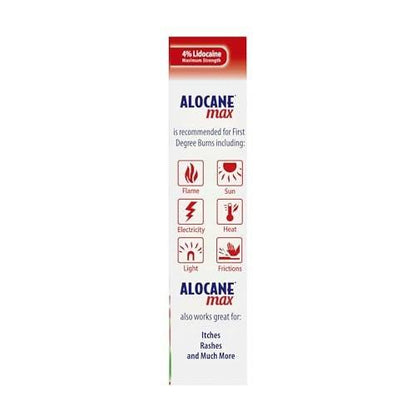 ALOCANE Max Maximum Strength Notfall-Brandgel mit Lidocain und Antiseptikum, 4% Lidocain, schnelle Schmerz- und Juckreizlinderung, Sonnenbrandlinderung, Schnitte, Schürfwunden, Erste-Hilfe-Brandversorgung, 118 ml