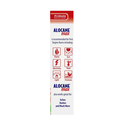 ALOCANE Max Maximum Strength Notfall-Brandgel mit Lidocain und Antiseptikum, 4% Lidocain, schnelle Schmerz- und Juckreizlinderung, Sonnenbrandlinderung, Schnitte, Schürfwunden, Erste-Hilfe-Brandversorgung, 118 ml