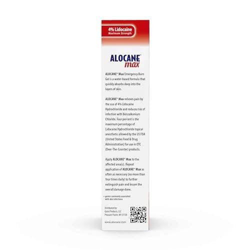 ALOCANE Max Maximum Strength Notfall-Brandgel mit Lidocain und Antiseptikum, 4% Lidocain, schnelle Schmerz- und Juckreizlinderung, Sonnenbrandlinderung, Schnitte, Schürfwunden, Erste-Hilfe-Brandversorgung, 118 ml